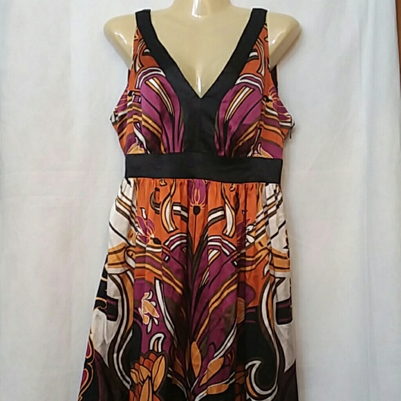 ECI Dresses & Skirts - Eci Stretch Silk Floral Print Dress Black Trim